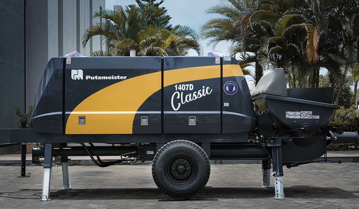 Putzmeister’s Putzmeister’s newest product, the BSA 1407 D Classic Stationary Concrete Pump
